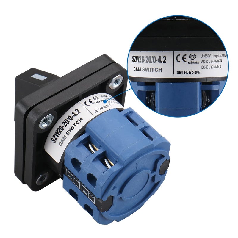 Baomain مفتاح تحويل كام باومان AC 660V 20A 8 أطراف 5 وضعيات SZW26-20/0-4.2 مفتاح دوار للتثبيت - Image 2